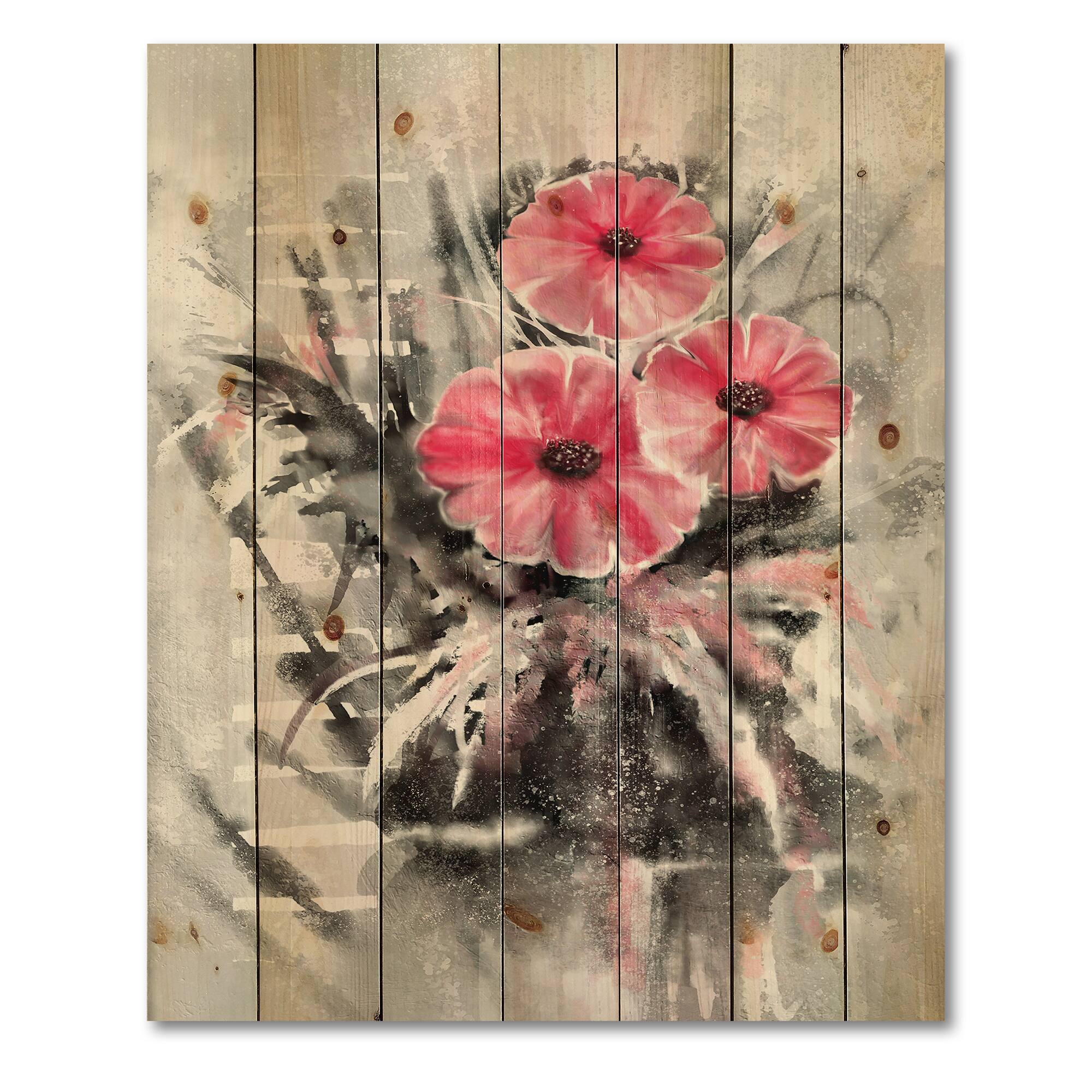 Designart - Abstract Red Flowers On Gray